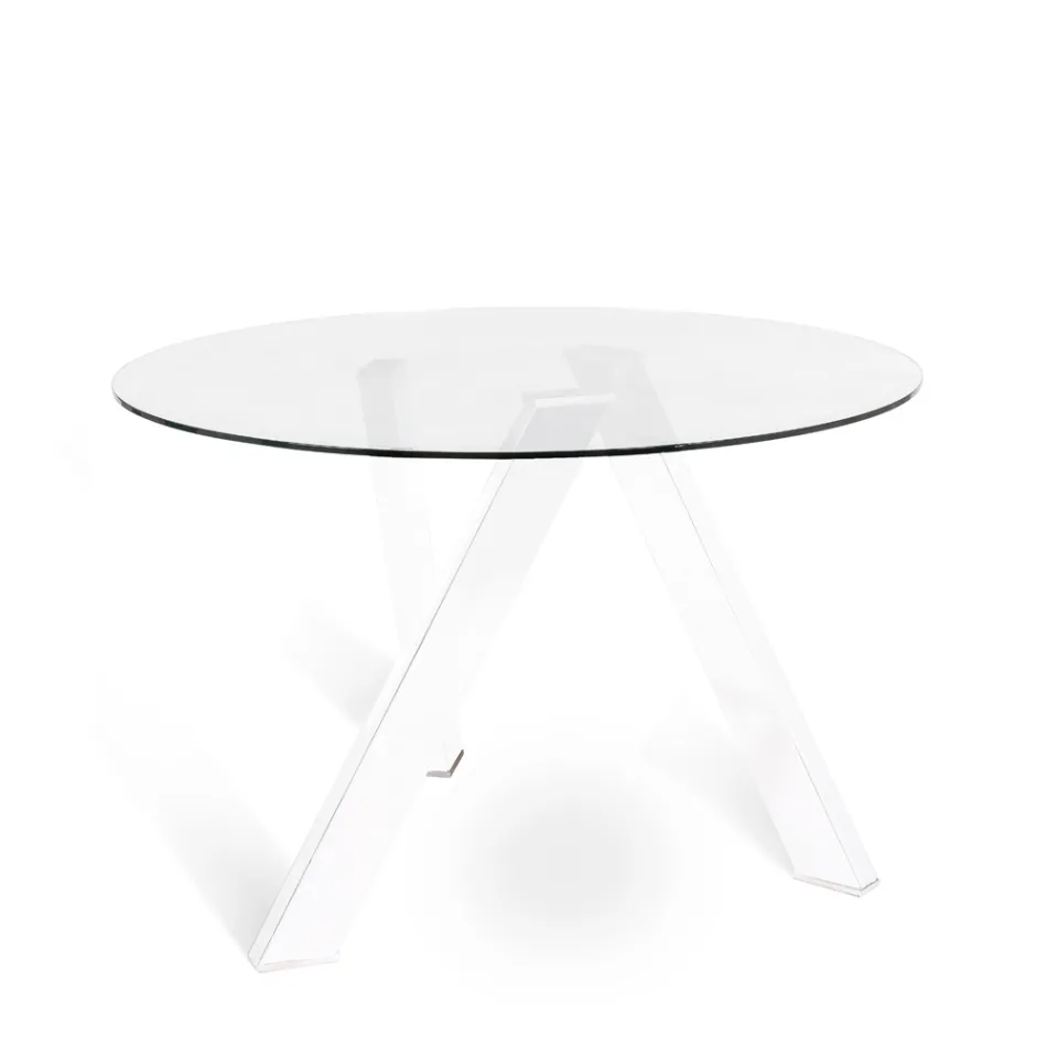 Adamo rundt spisebord med glasplade, moderne design Viadurini