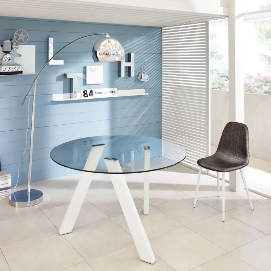Adamo rundt spisebord med glasplade, moderne design Viadurini