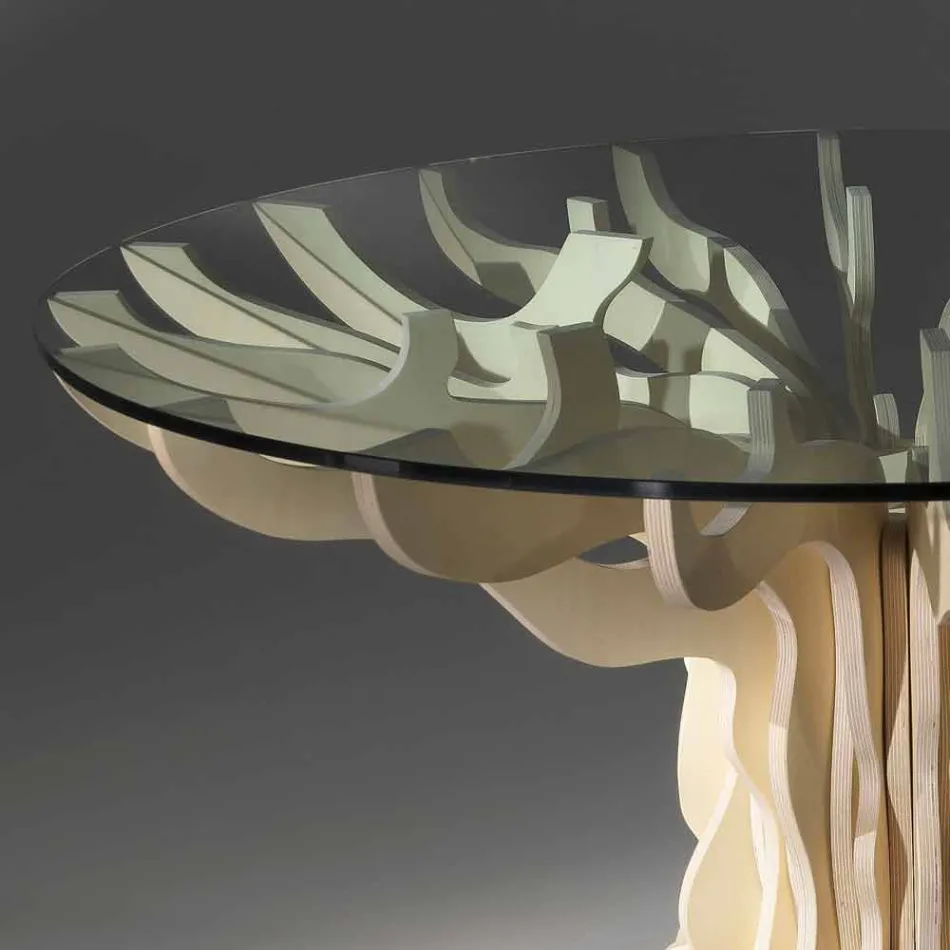 Rundt spisestue træbord med hærdet glas top Dalia Viadurini