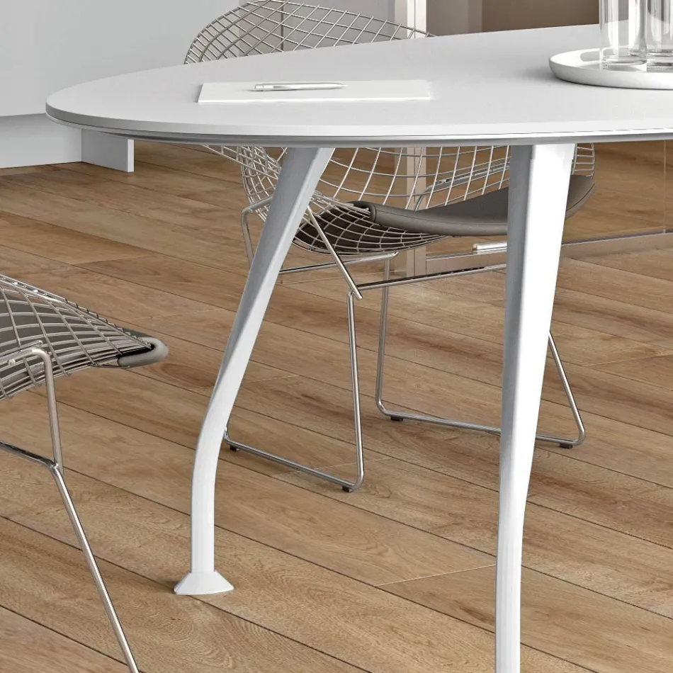 Ovalt mødebord i hvid melamin - Fadila Viadurini