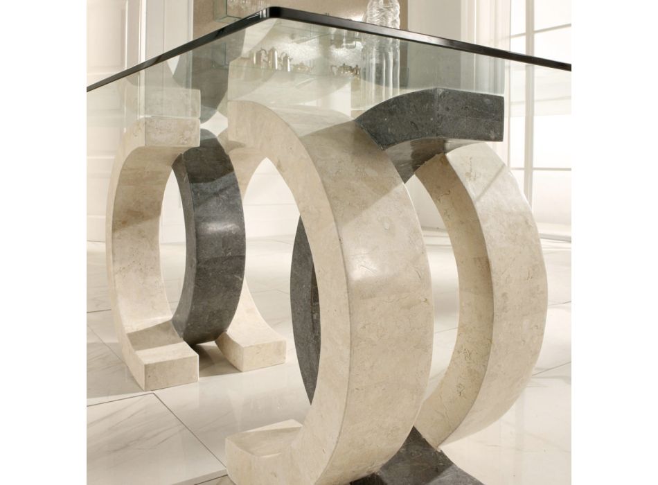 Stuebord i glas og fod i fossil sten - Intreccio Viadurini
