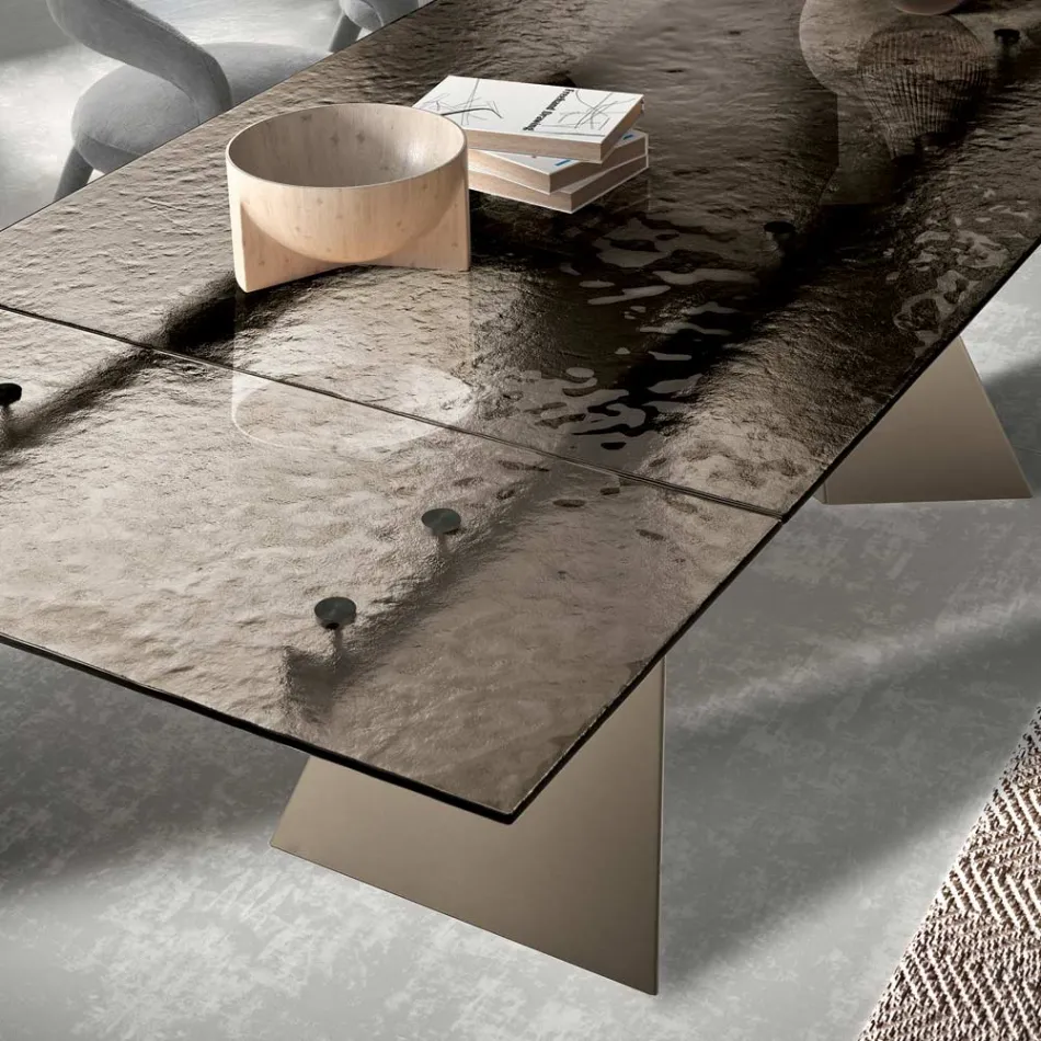 160x90 Stuebord med Transparent Hamret Glasplade - Martello Viadurini