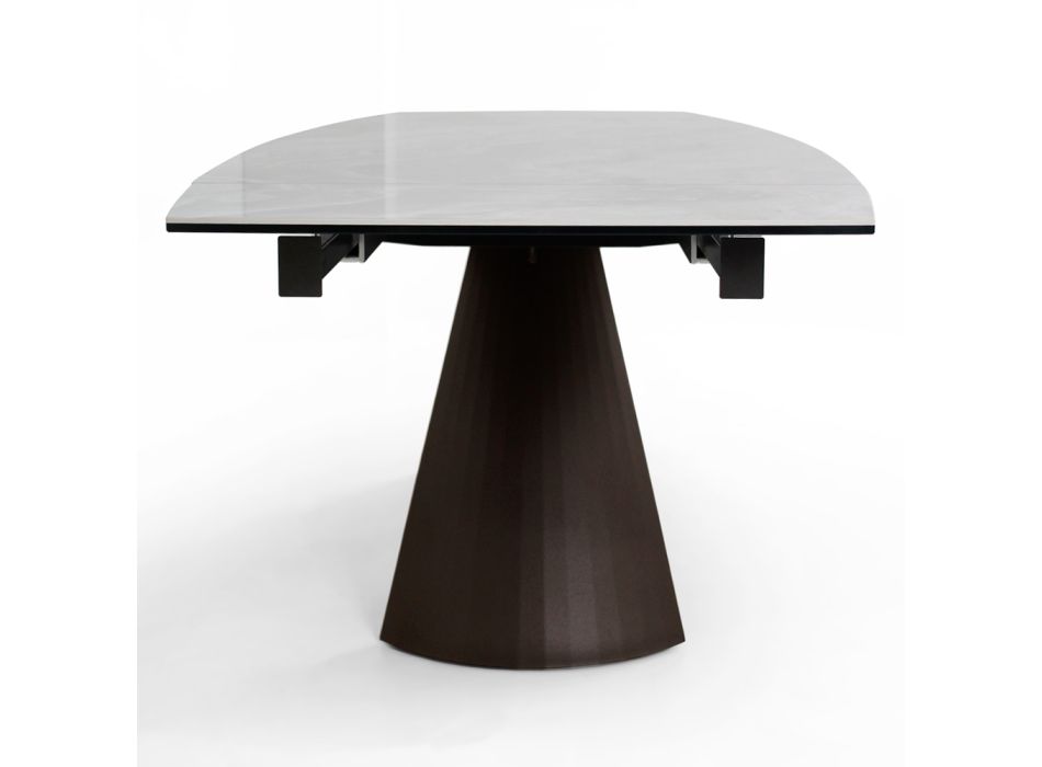 Udtrækkeligt stuebord med tøndeformet plade i keramik Made in Italy - Briller Viadurini