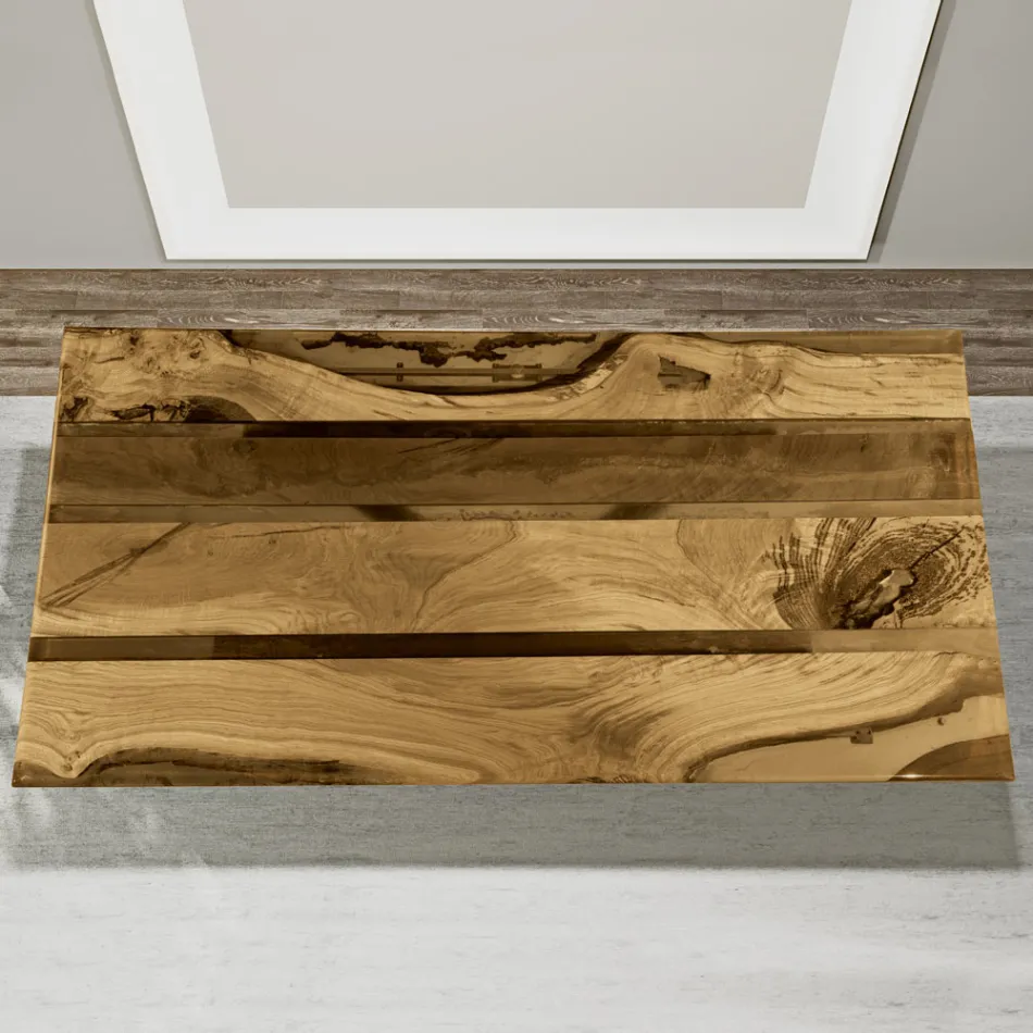 Stuebord med egeplade og farvet epoxyharpiks - Miklas Viadurini