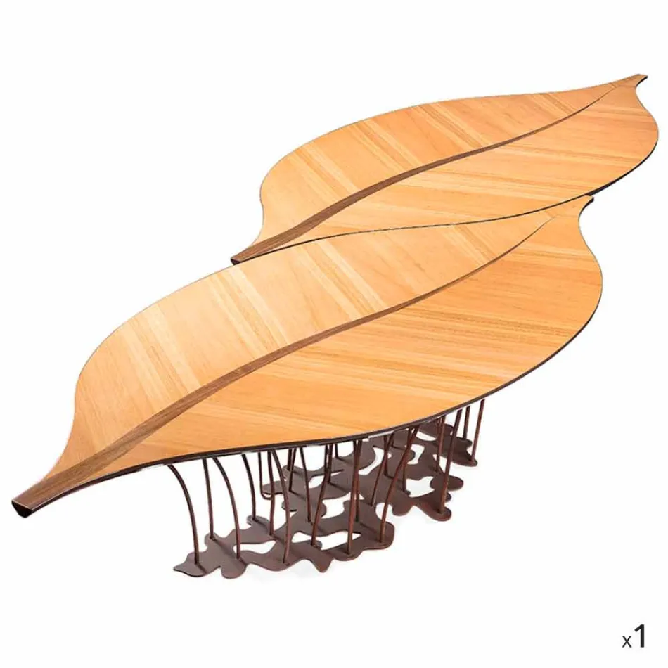 Design bord finerede eg og valnøddetræ Fenice Viadurini