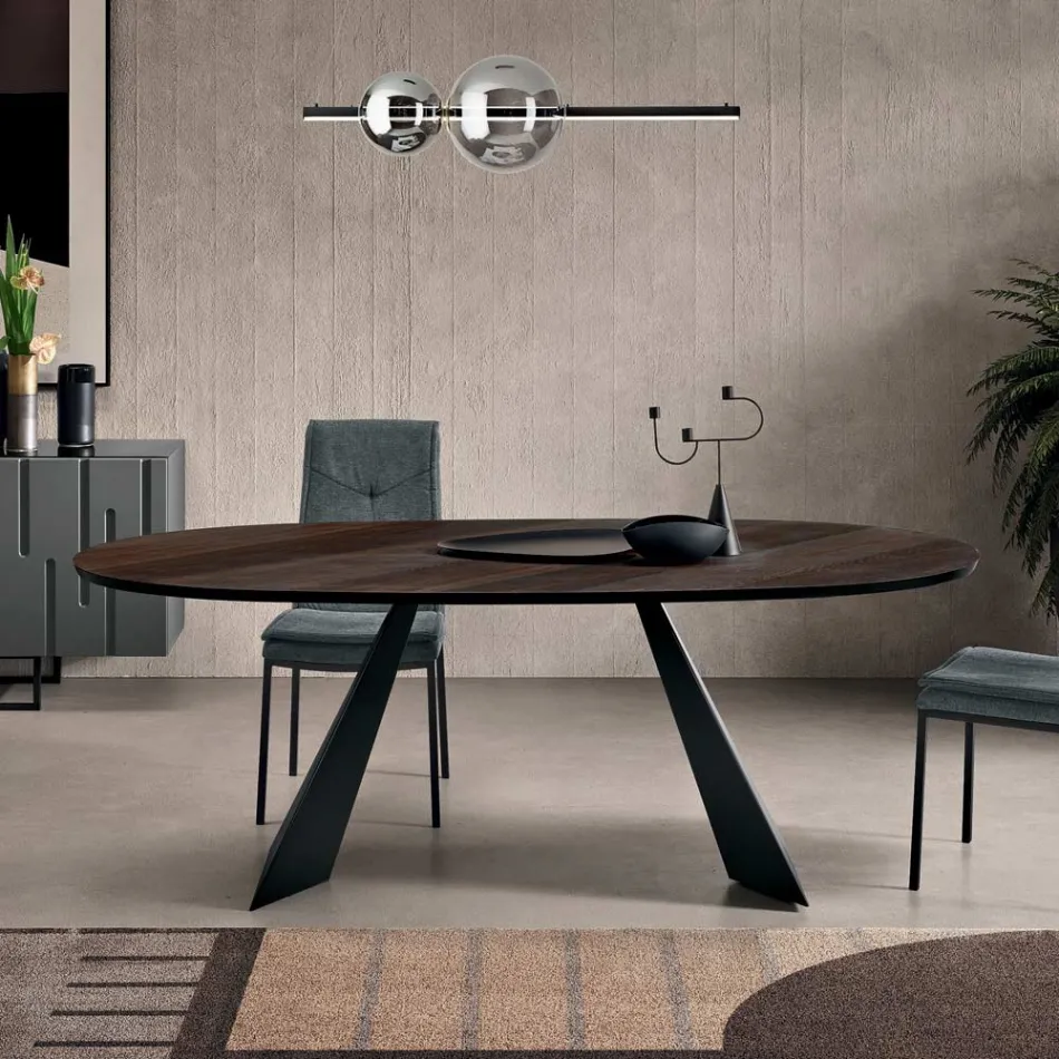 Fast bord 210x109 cm i metal og oval fineret eg - Marcello Viadurini