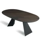 Fast bord 210x109 cm i metal og oval fineret eg - Marcello Viadurini