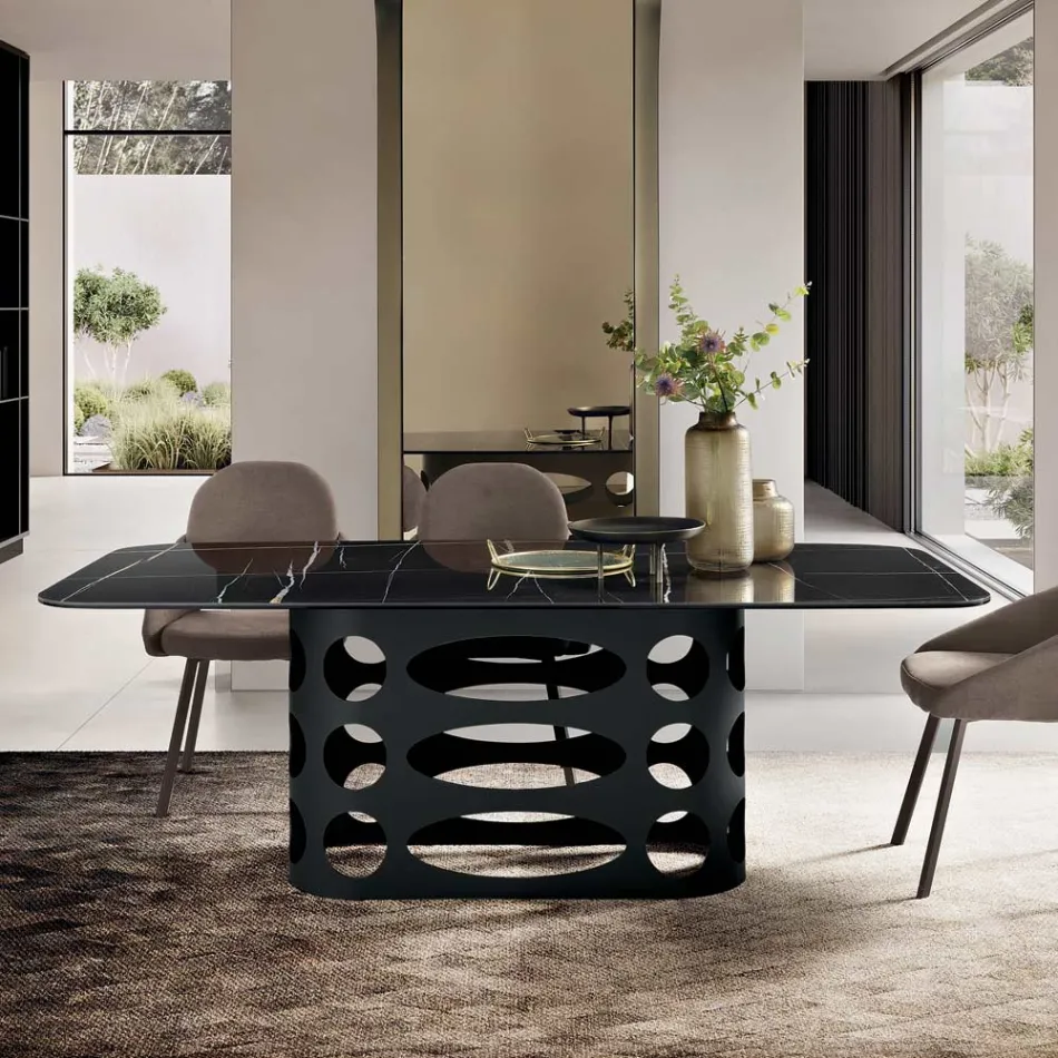 Fast bord 210x110 cm med marmorlignende keramisk bordplade - Tano Viadurini