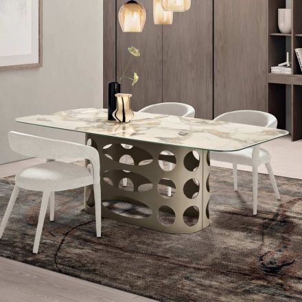 Fast bord 210x110 cm med marmorlignende keramisk bordplade - Tano Viadurini