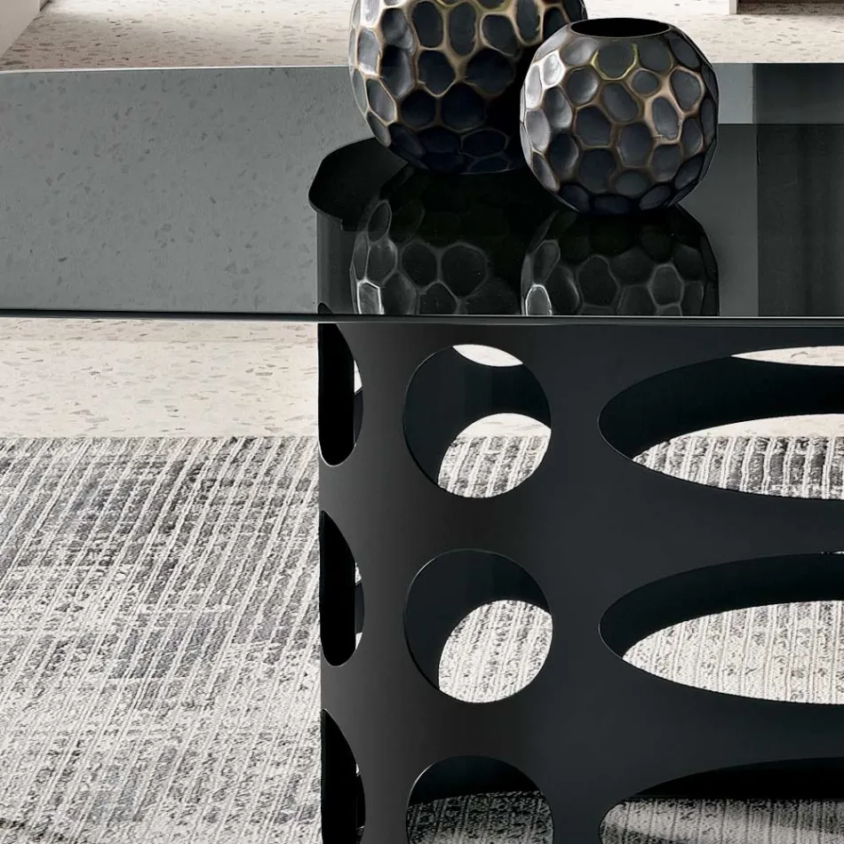 Fast bord 210x110 cm med glat røget glasplade Fremstillet i Italien - Tano Viadurini