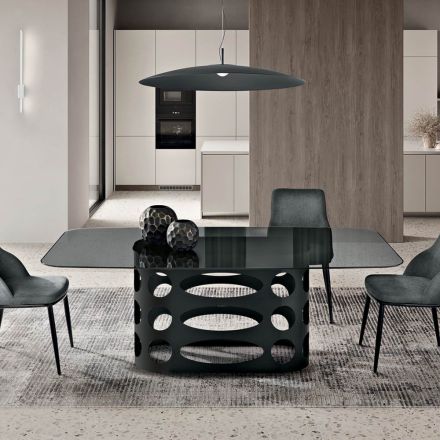 Fast bord 210x110 cm med glat røget glasplade Lavet i Italien - Tano Viadurini