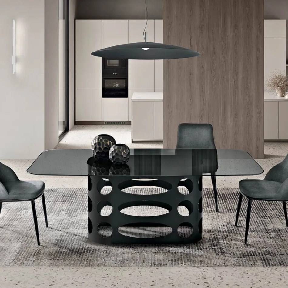 Fast bord 210x110 cm med glat røget glasplade Lavet i Italien - Tano Viadurini