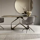 Fast bord 210x110 cm med hamret glasplade og metalfod - Adriano Viadurini