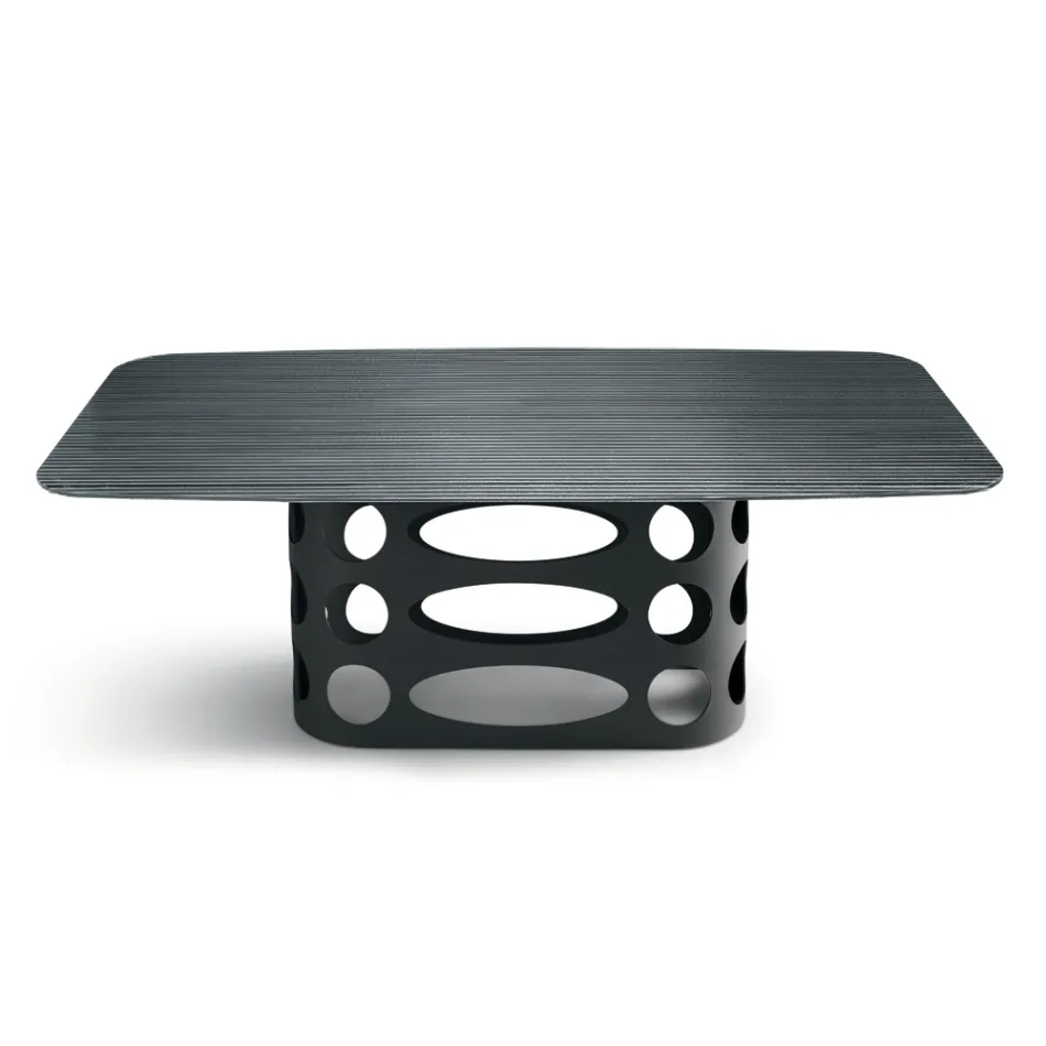 Fast bord 210x110 cm med ribbet glasplade Lavet i Italien - Tano Viadurini