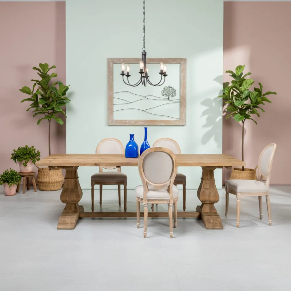 Fast bord 240x100 cm i gammelt, naturligt fyrretræ - Africo Viadurini