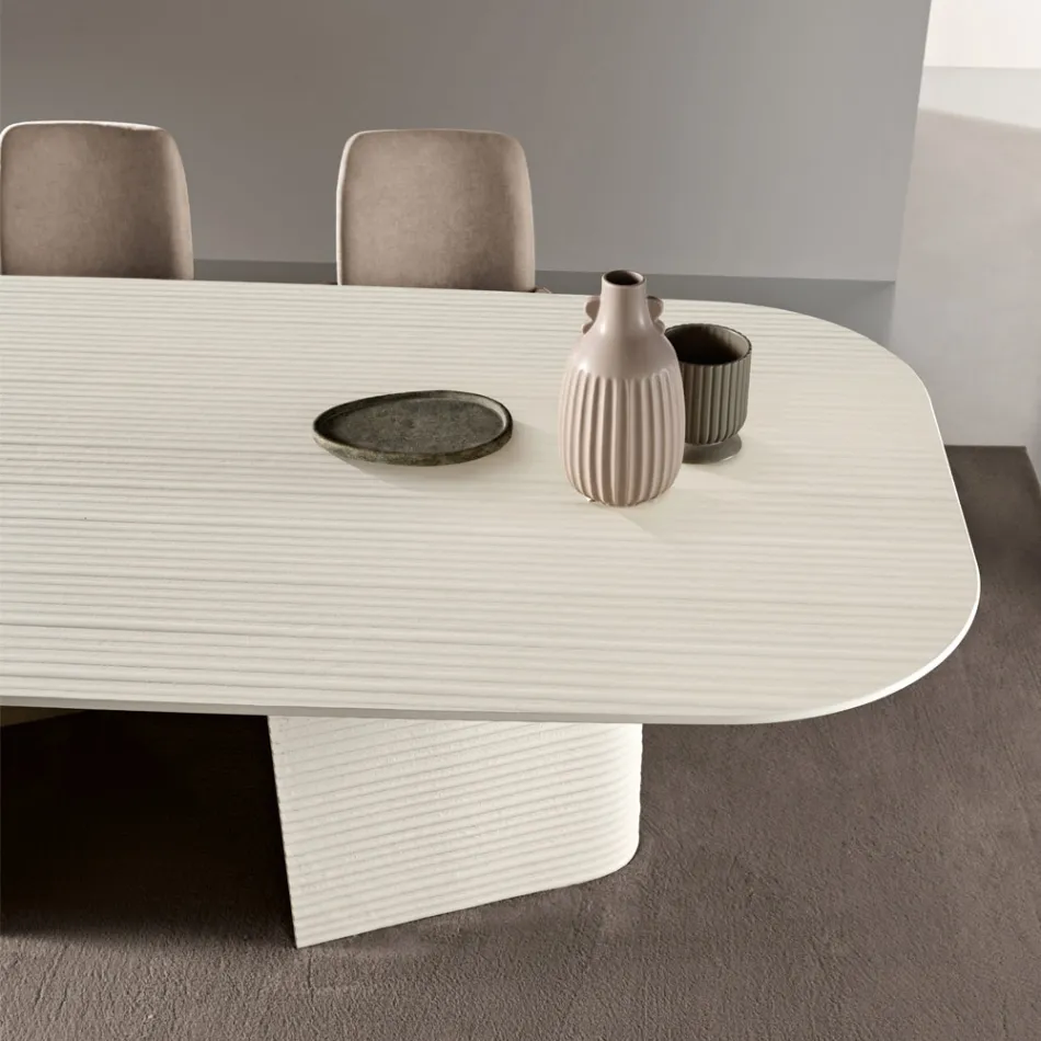 Fast bord 240x120 cm i ribbet eller malet glas fremstillet i Italien - Varo Viadurini