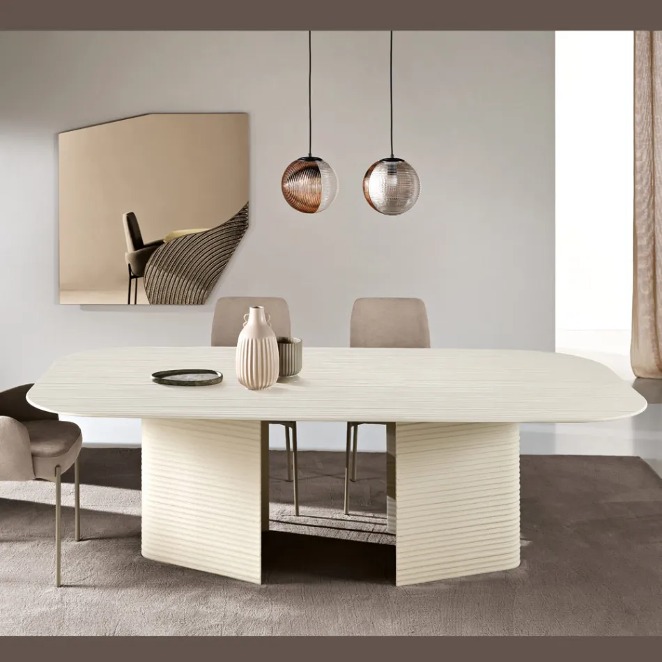 Fast bord 240x120 cm i ribbet eller malet glas fremstillet i Italien - Varo Viadurini