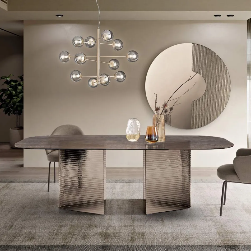 Fast bord 240x120 cm i gennemsigtigt ribbet glas fremstillet i Italien - Varo Viadurini