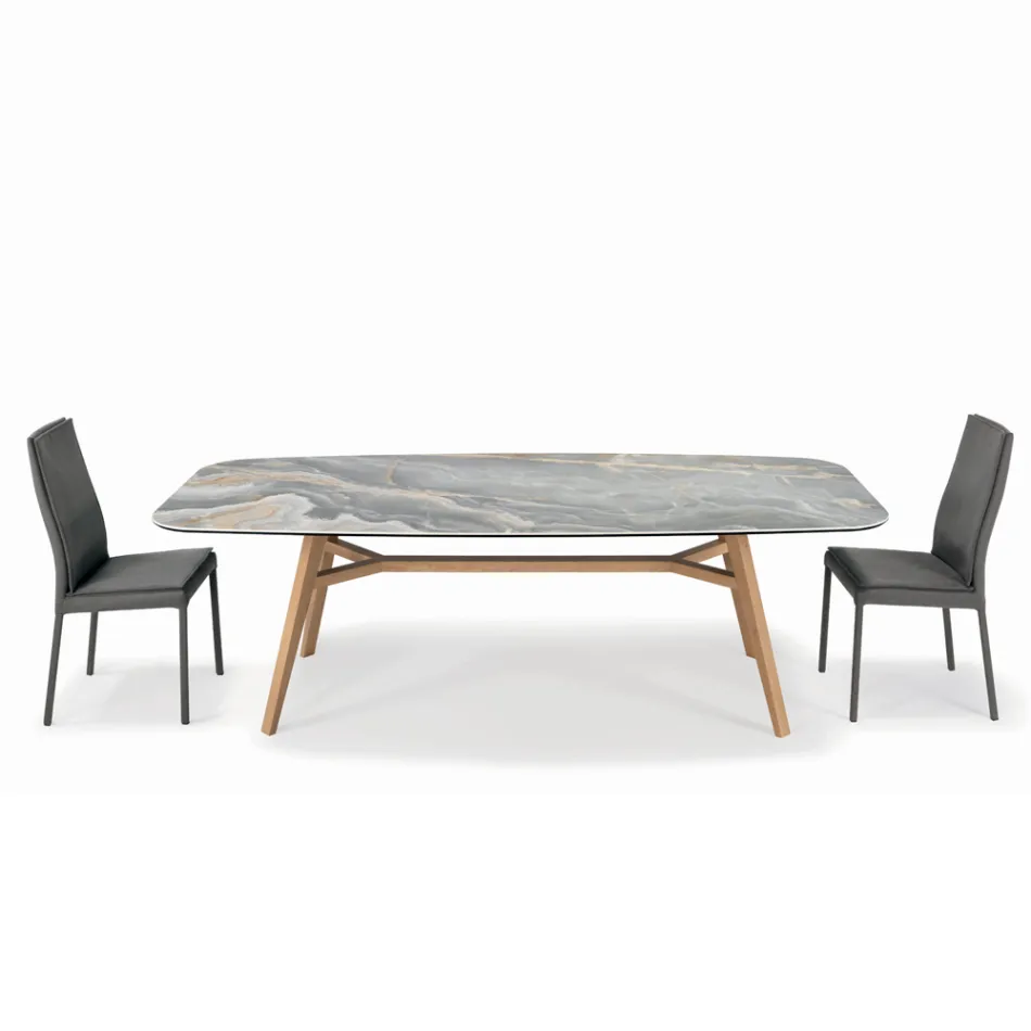 Fast tøndeformet bord i keramik og asketræ Fremstillet i Italien - Nord Viadurini