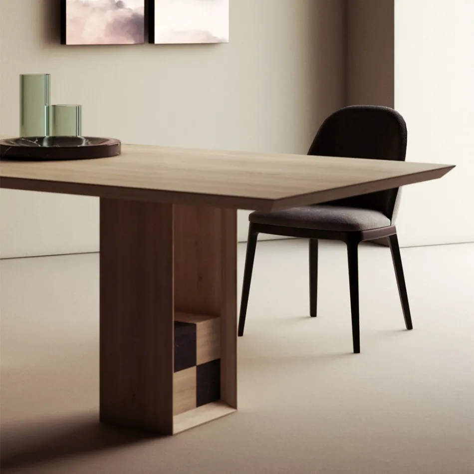 Fast bord med fod med dekorative firkanter lavet i Italien - Maugrim Viadurini