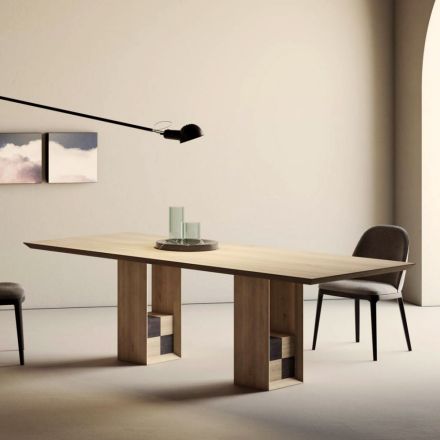 Fast bord med fod med dekorative firkanter lavet i Italien - Maugrim Viadurini