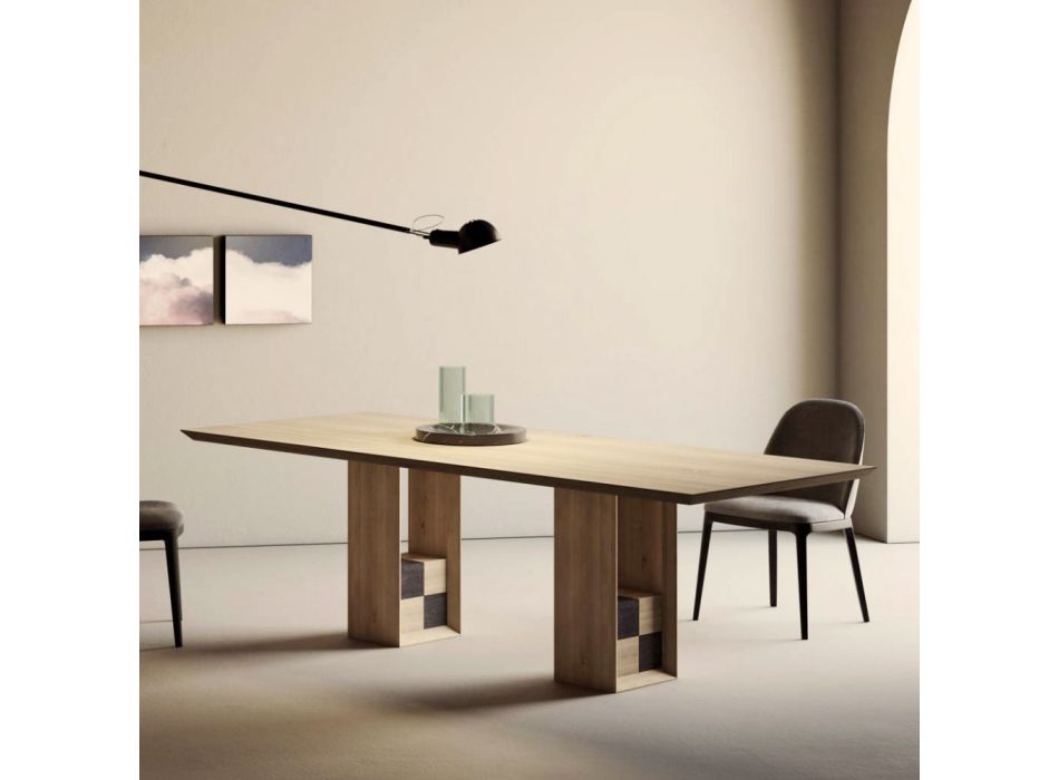 Fast bord med fod med dekorative firkanter lavet i Italien - Maugrim Viadurini