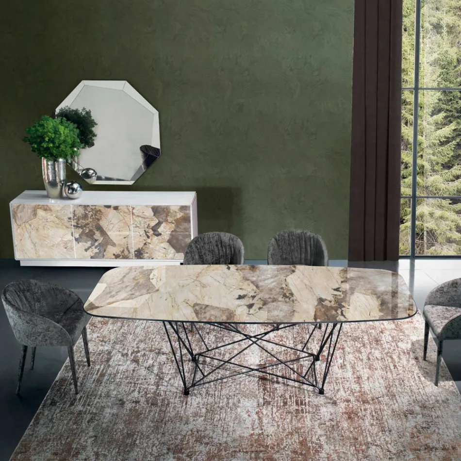 Fast bord med keramisk tøndeplade og stålbund lavet i Italien - Ezzellino Viadurini