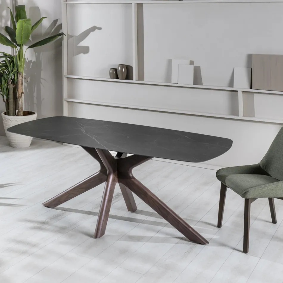 Fast bord med keramisk plade og stel af massivt valnøddetræ - Orange Viadurini