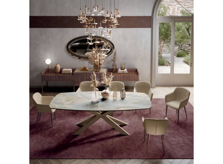 Fast bord med poleret sølv onyx keramisk plade lavet i Italien - Grotta Viadurini