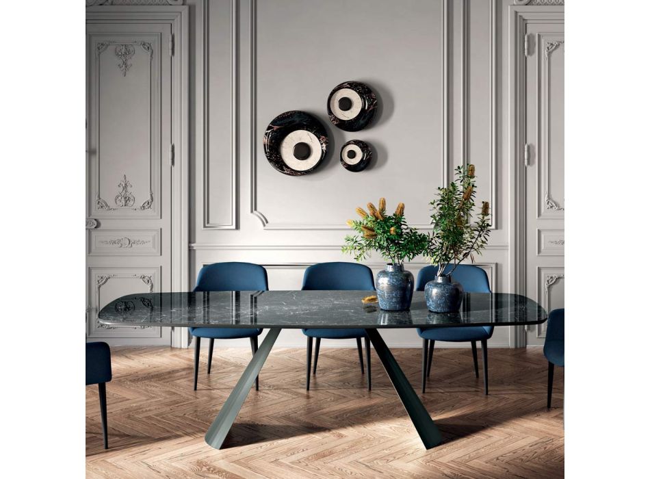 Fast spisebord med tøndeformet plade i keramik Made in Italy - Briller Viadurini