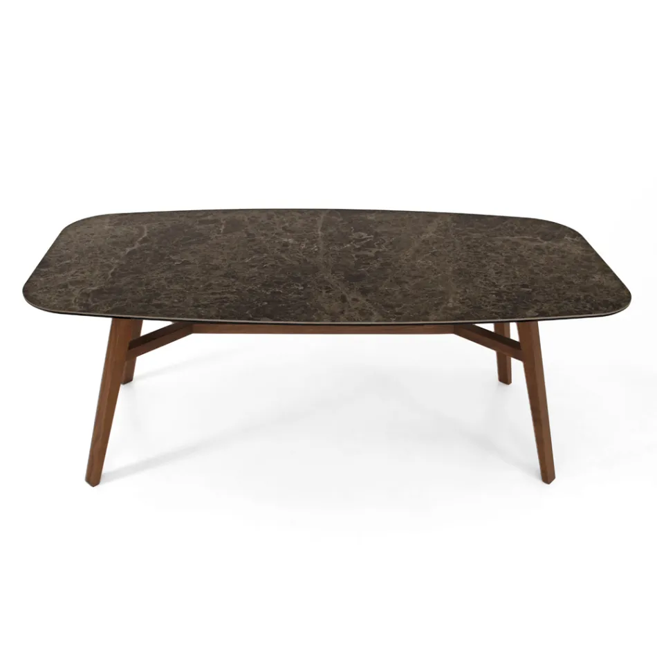 Fast spisebord i poleret Emperador Keramik Fremstillet i Italien - Nord Viadurini