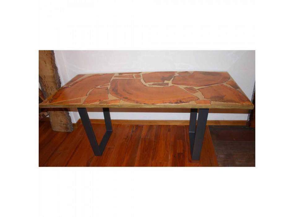 Fast design tabel rektangulære træ og harpiks fremstillet i Italien Jam Viadurini