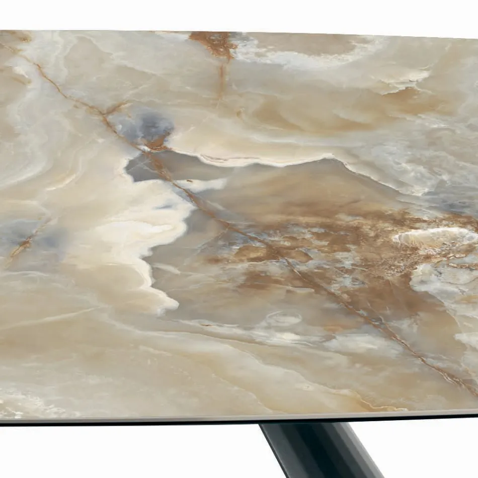 Fast keramisk bord og fod i sortmalet stål lavet i Italien - Briller Viadurini