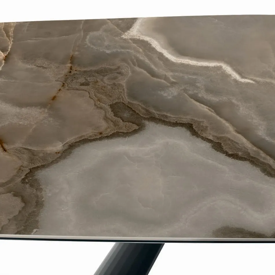 Fast keramisk bord og fod i sortmalet stål fremstillet i Italien - Briller Viadurini