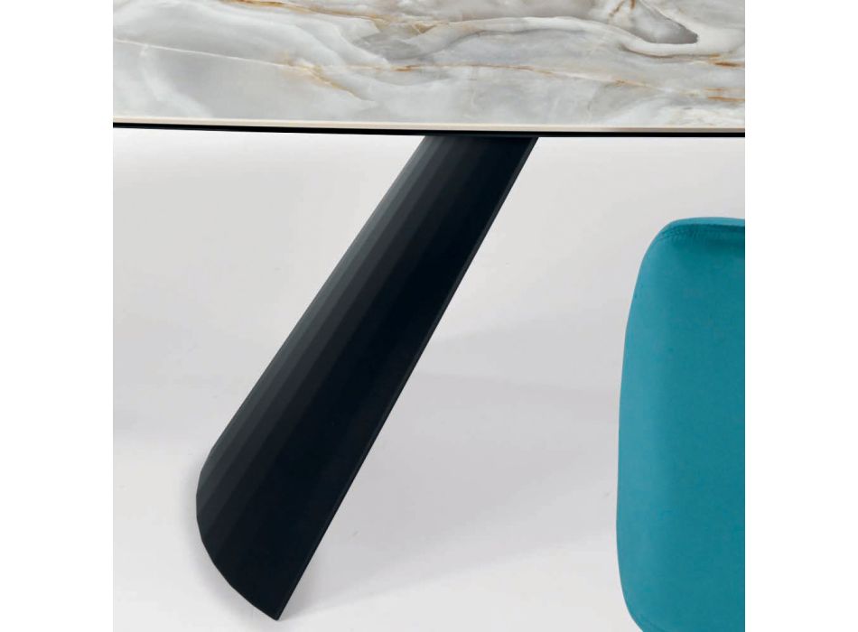 Fast keramisk bord og fod i sortmalet stål fremstillet i Italien - Briller Viadurini