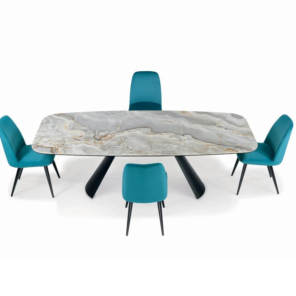 Fast keramisk bord og fod i sortmalet stål fremstillet i Italien - Briller Viadurini