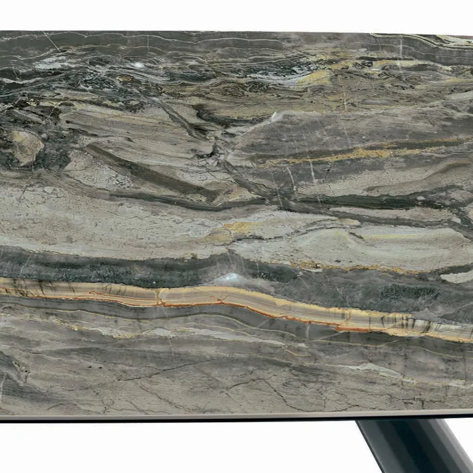 Fast keramisk bord og fod i sortmalet stål fremstillet i Italien - Briller Viadurini