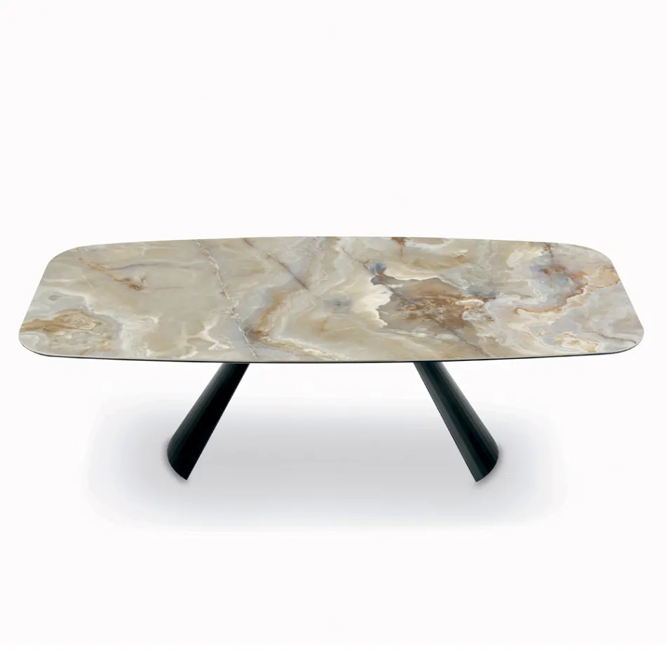 Fast keramisk bord og fod i sortmalet stål fremstillet i Italien - Briller Viadurini