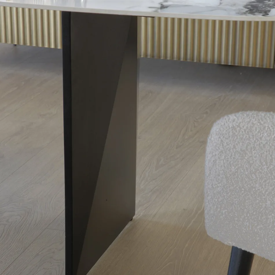 Fast bord i metal og keramikplade Arabesque Blank - Eronte Viadurini