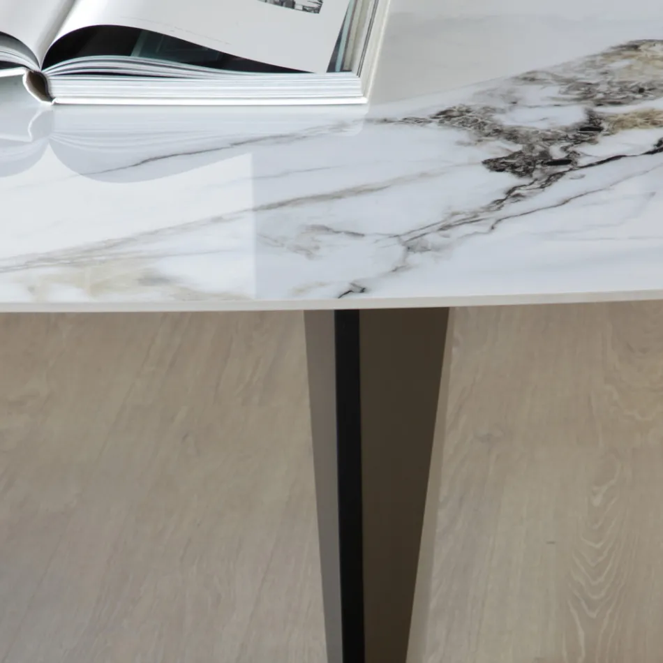 Fast bord i metal og keramikplade Arabesque Blank - Eronte Viadurini