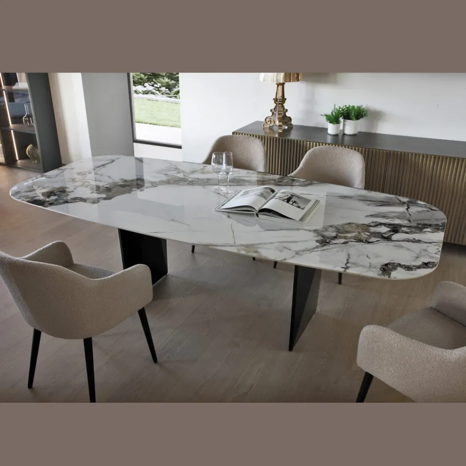 Fast bord i metal og keramikplade Arabesque Blank - Eronte Viadurini