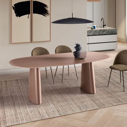 Fast bord til ti personer med glasplade og MDF-base - Venia Viadurini