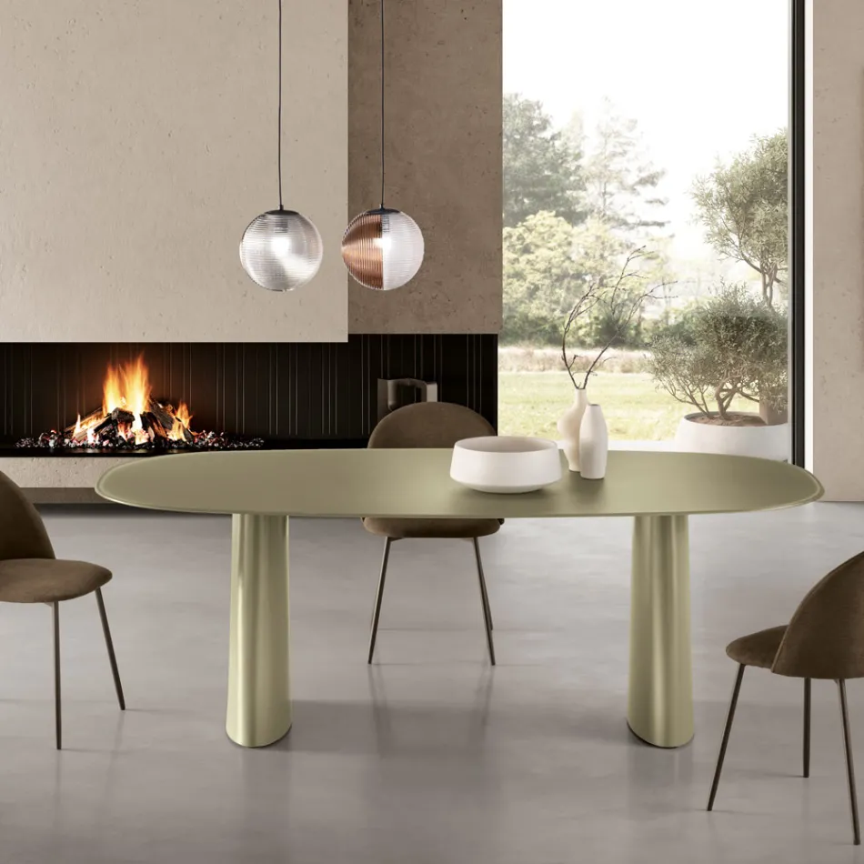 Fast bord til ti personer med glasplade og MDF-base - Venia Viadurini