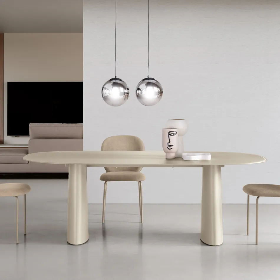 Fast bord til ti personer med glasplade og MDF-base - Venia Viadurini