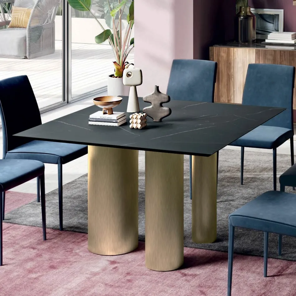 Fast firkantet bord i laminat og stål lavet i Italien - saks Viadurini