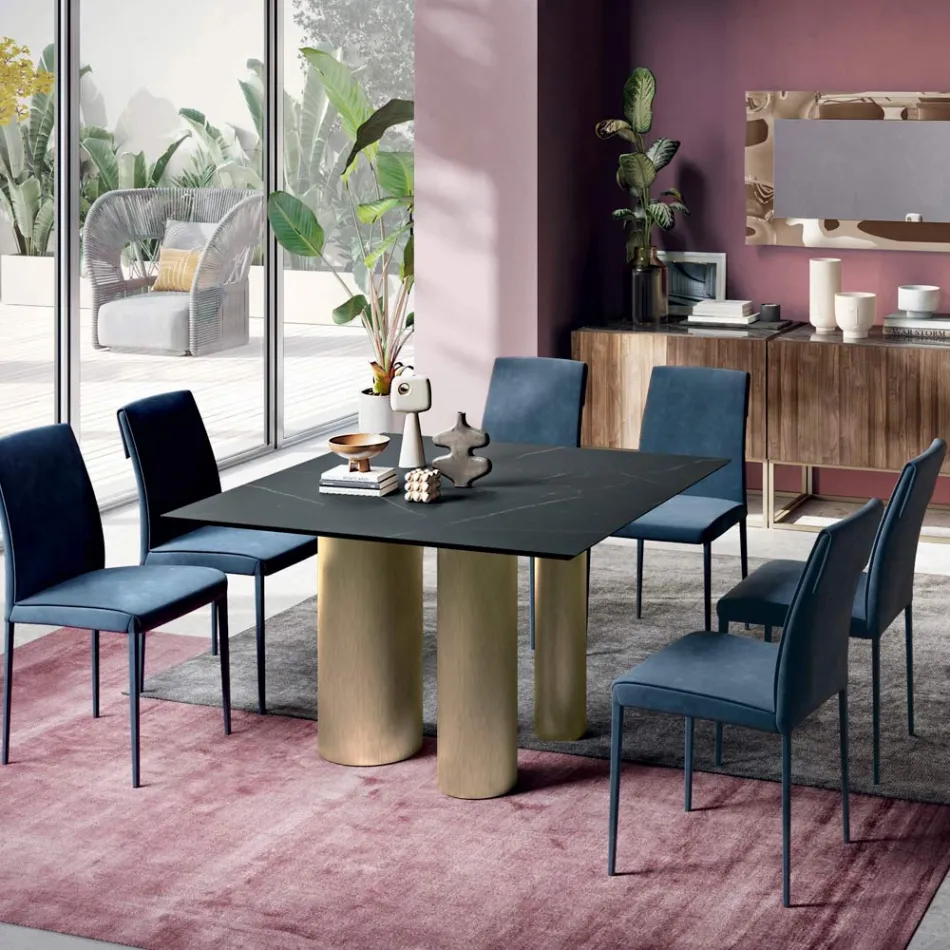 Fast firkantet bord i laminat og stål lavet i Italien - saks Viadurini