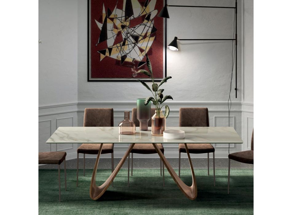 Fast rektangulært bord med træbund lavet i Italien - Equatore Viadurini