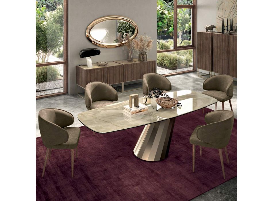 Fast rektangulært bord i stål og keramik Made in Italy - Bukser Viadurini