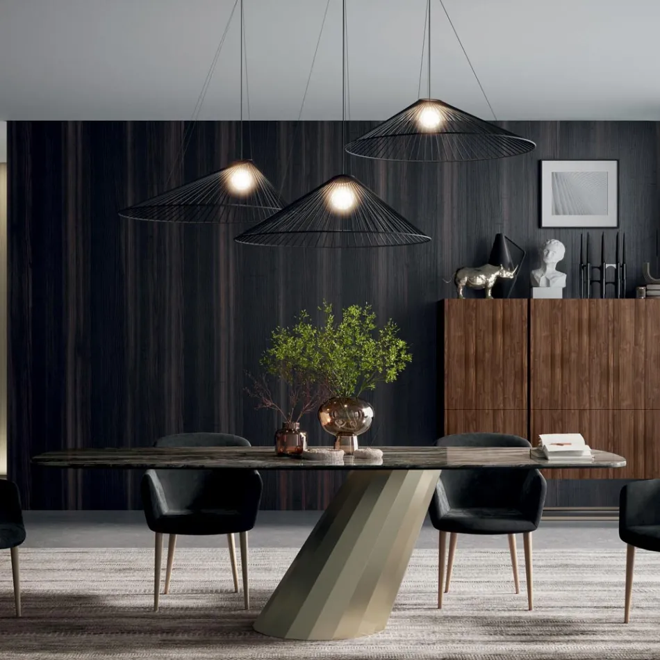 Fast rektangulært bord i stål og keramik Made in Italy - Bukser Viadurini