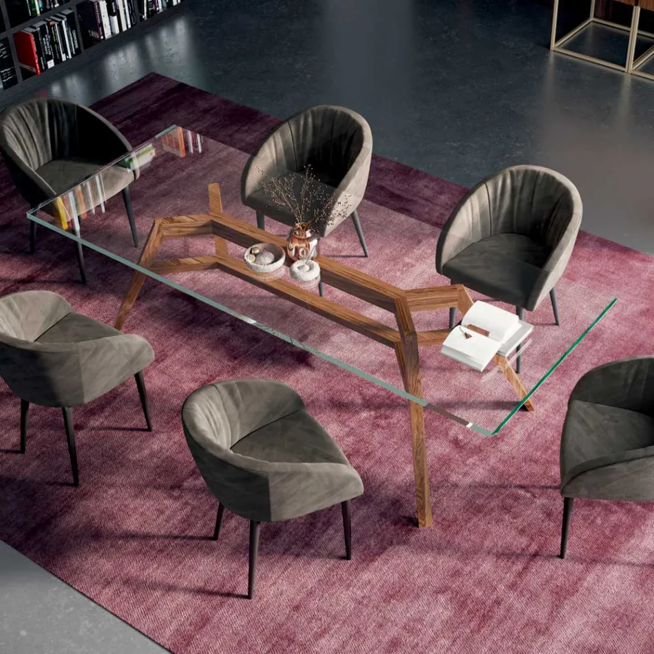 Fast rektangulært bord i ekstra klart glas og ask lavet i Italien - nord Viadurini